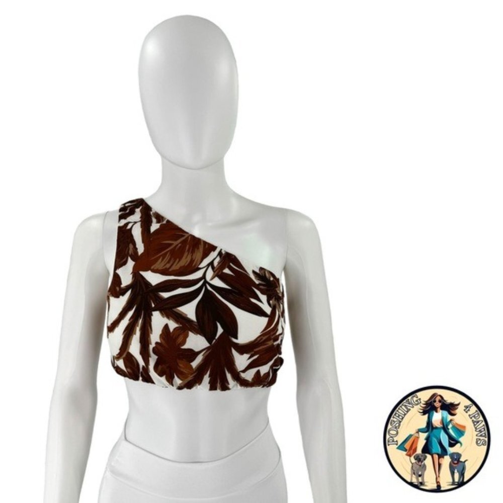 Seven Wonders | NEW Lorelei One Shoulder Crop Top in Chocolate Floral Size L - Picture 6 of 11